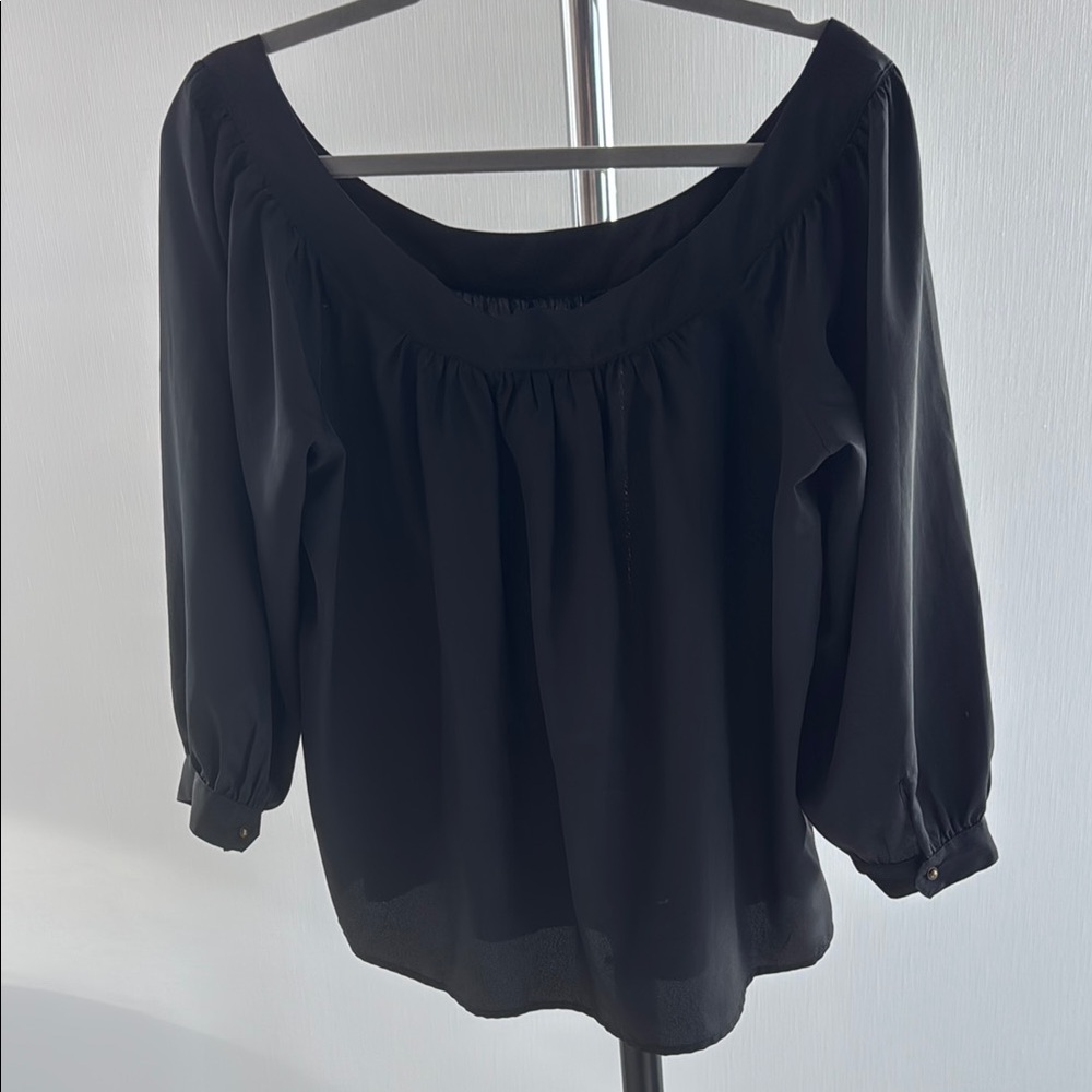 Maeve Black Smocked 3/4 Sleeve Blouse